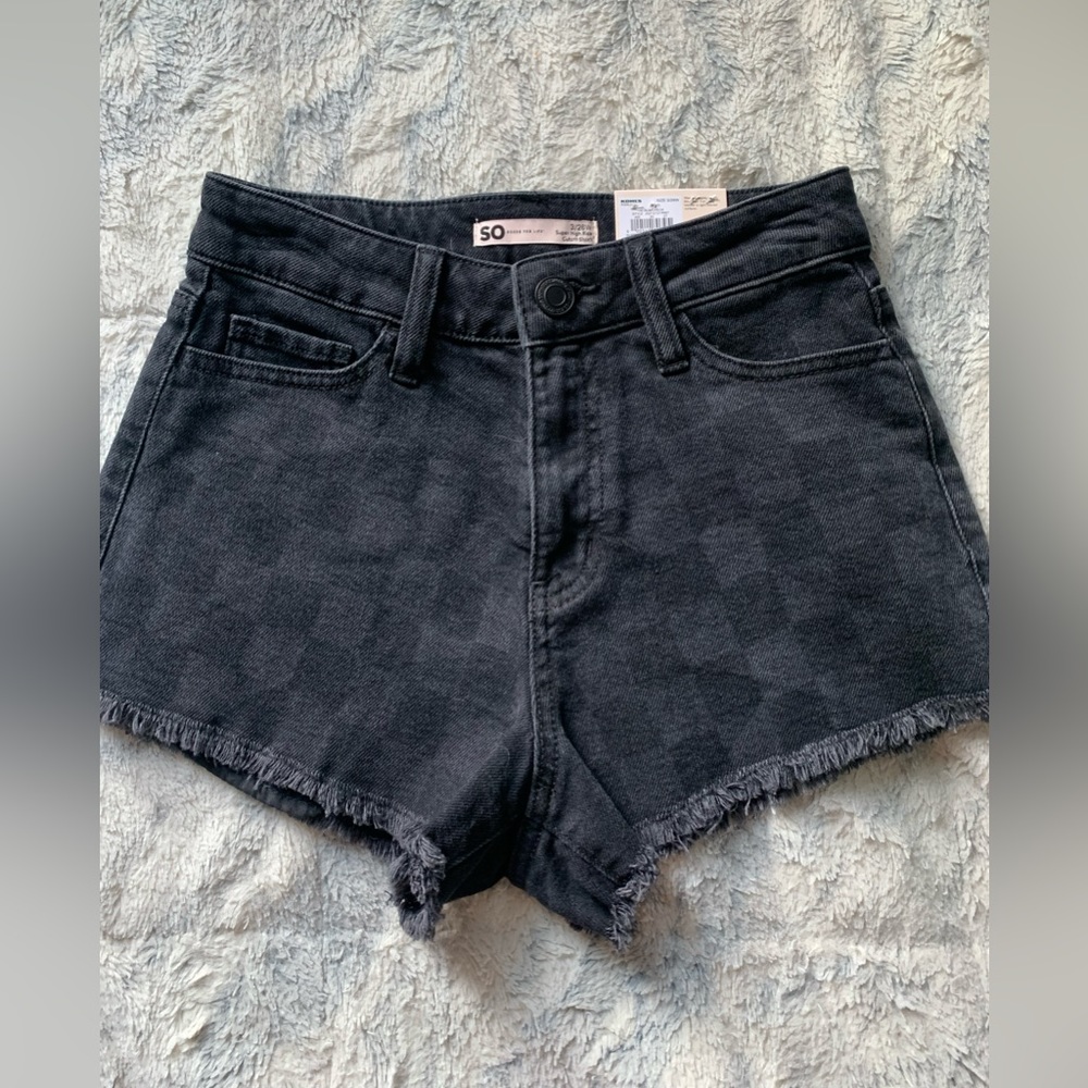 High rise black checker jean shorts. Size 3.